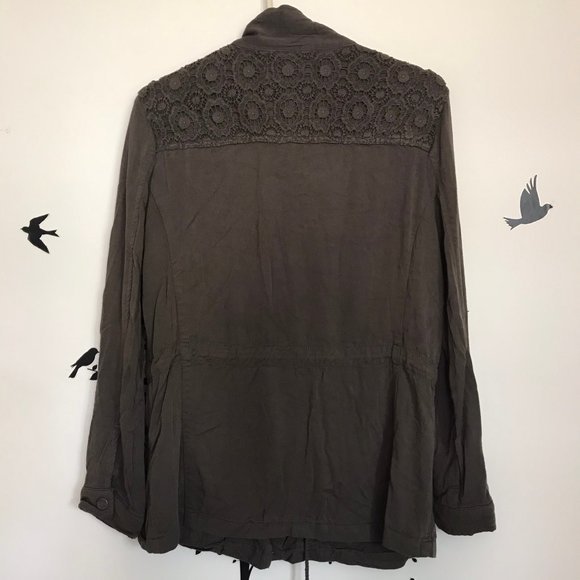 HINGE button zip up olive army green cargo pockets jacket utility crochet grunge - Picture 2 of 7